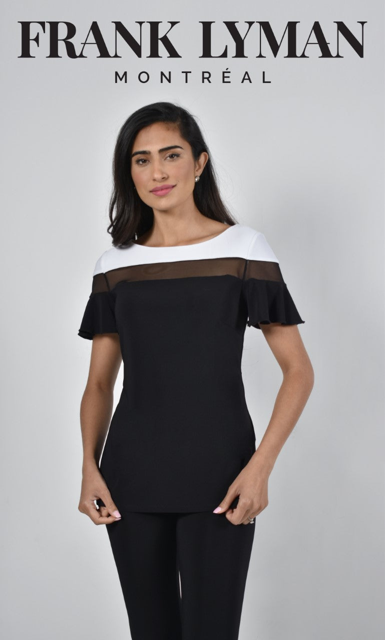 FRANK LYMAN BLACK AND OFF WHITE KNIT TOP STYLE: 226023